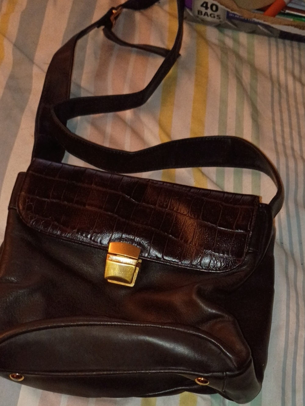 Worthington Black Messenger Bag with Gold Hardware